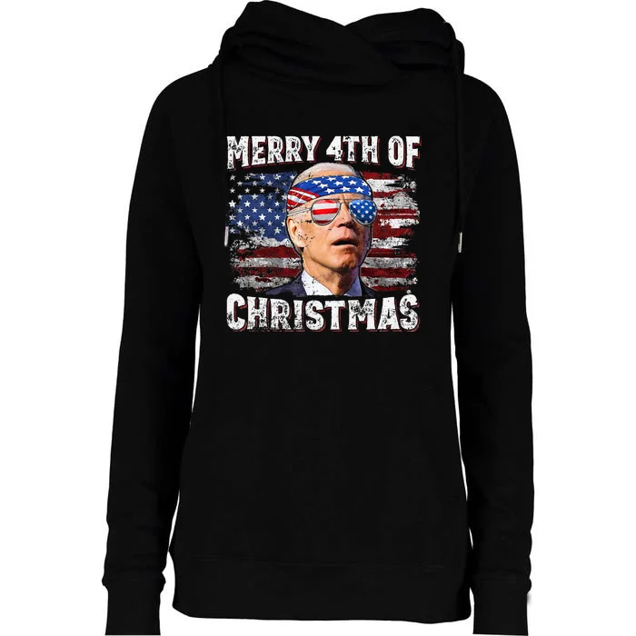 Joe Biden Merry 4th Of Christmas Funny 4th Of July Womens Funnel Neck Pullover Hood