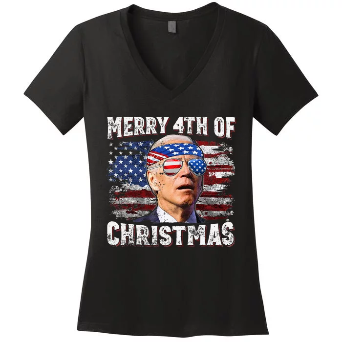 Joe Biden Merry 4th Of Christmas Funny 4th Of July Women's V-Neck T-Shirt