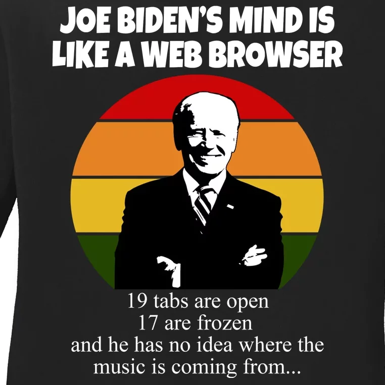 Joe Biden's Mind Is Like A Web Browser Ladies Long Sleeve Shirt