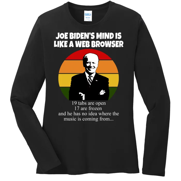 Joe Biden's Mind Is Like A Web Browser Ladies Long Sleeve Shirt