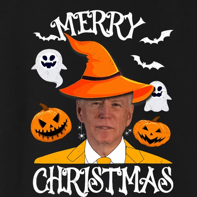 Joe Biden Merry Christmas Halloween Jokes Pumpkin Ghost Women's Crop Top Tee