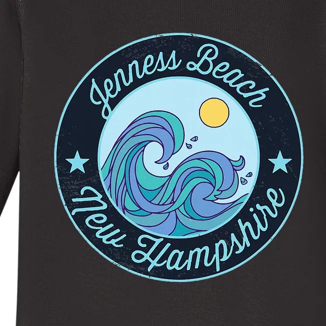 Jenness Beach Nh New Hampshire Souvenir Nautical Surfer Grap Baby Long Sleeve Bodysuit