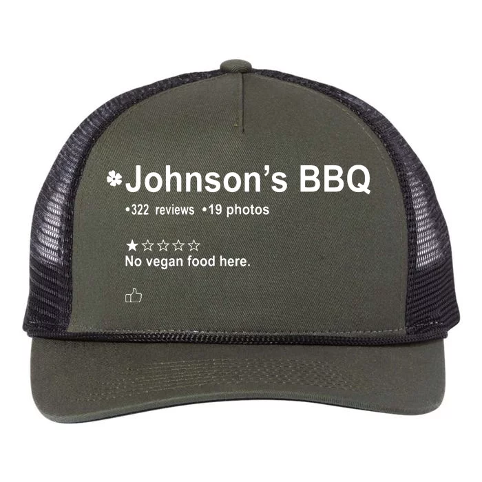 Johnsons BBQ No Vegan Food Here One Star In Back Retro Rope Trucker Hat Cap