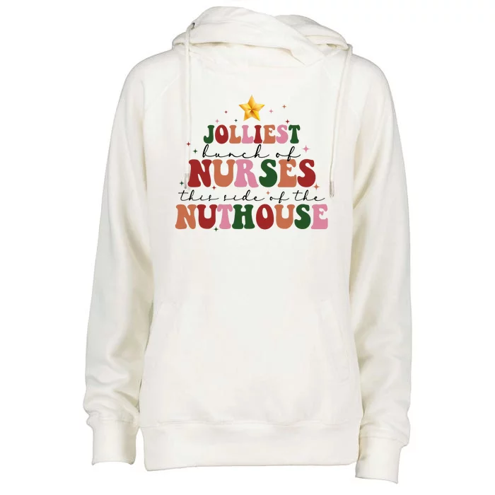 Jolliest Bunch Of Nurses Christmas Holiday Womens Funnel Neck Pullover Hood