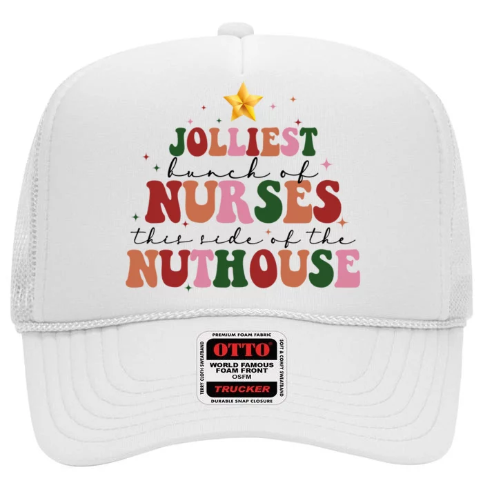 Jolliest Bunch Of Nurses Christmas Holiday High Crown Mesh Trucker Hat