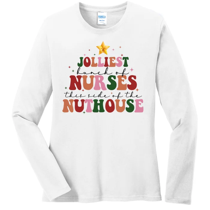 Jolliest Bunch Of Nurses Christmas Holiday Ladies Long Sleeve Shirt