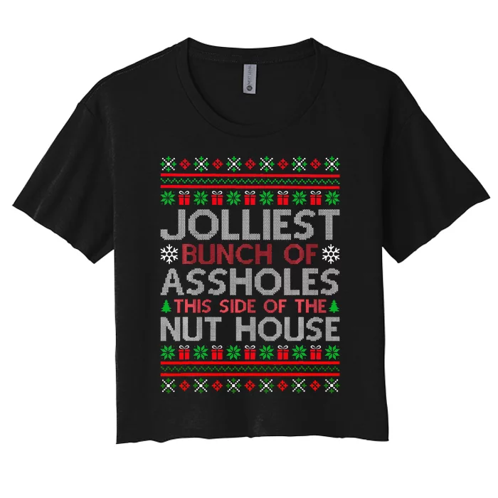 Jolliest Bunch of Aholes Funny Christmas Pajamas Movie Women's Crop Top Tee