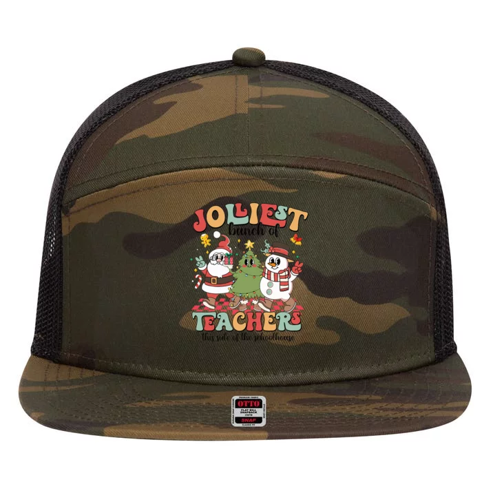 Jolliest Bunch of Teachers Christmas Teacher Xmas Pjs 7 Panel Mesh Trucker Snapback Hat