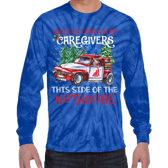 Jolliest Bunch Of Caregivers This Side Of The Nuthouse Xmas Great Gift Tie-Dye Long Sleeve Shirt