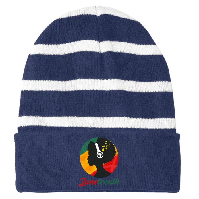 Juneteenth Black Pride Music Striped Beanie with Solid Band