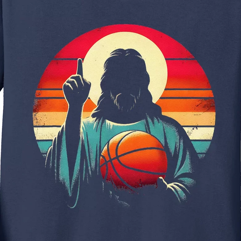 Jesus Basketball Player Funny Christian Religious Sports Kids Long Sleeve Shirt