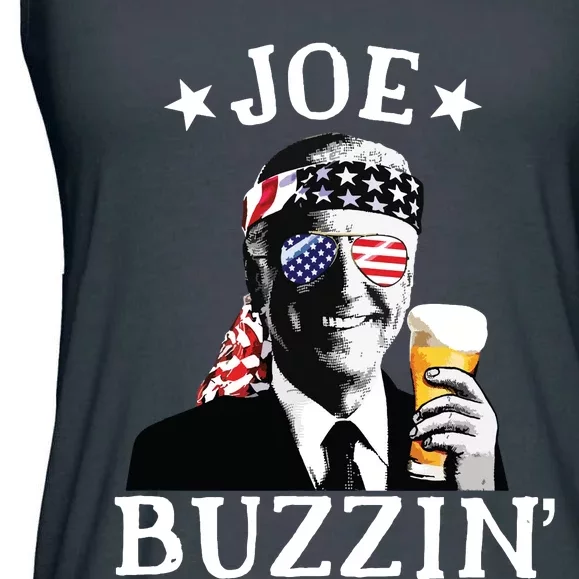 Joe Buzzin Patriotic July 4th Drinking President Joe Biden Ladies Essential Flowy Tank