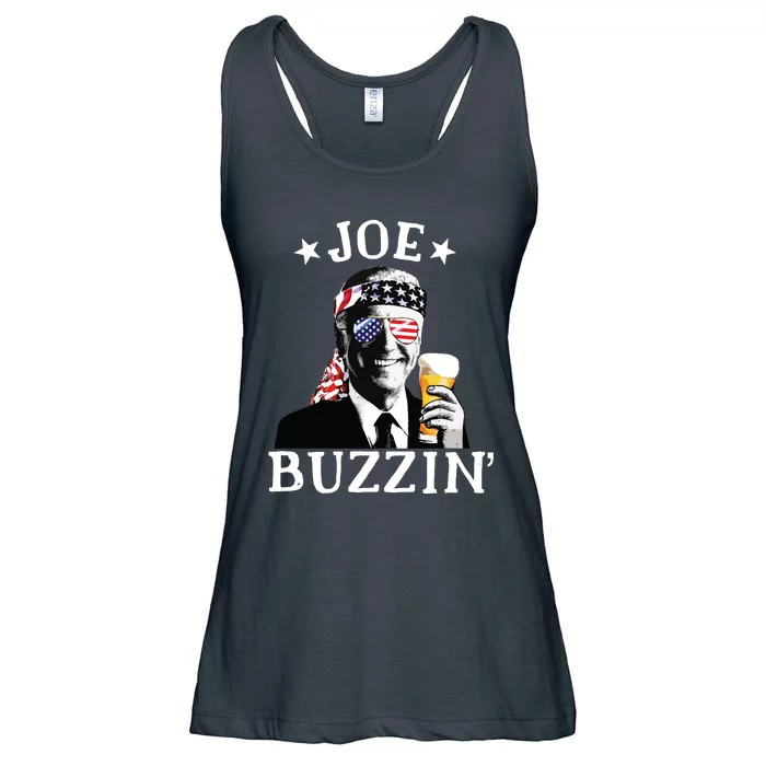 Joe Buzzin Patriotic July 4th Drinking President Joe Biden Ladies Essential Flowy Tank