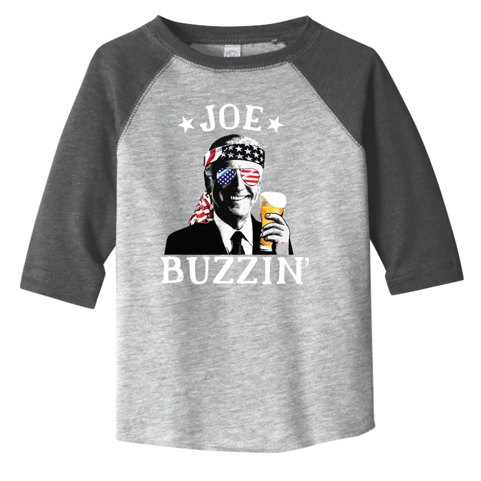 Joe Buzzin Patriotic July 4th Drinking President Joe Biden Toddler Fine Jersey T-Shirt