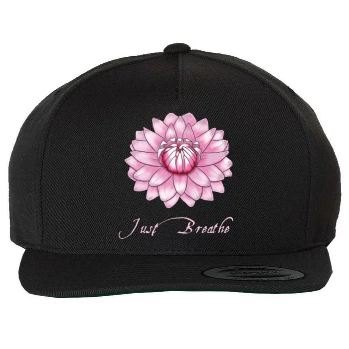 Just Breathe Pink Lotus Ballerina Water Lily Yoga Fitness Meaningful Gift Wool Snapback Cap