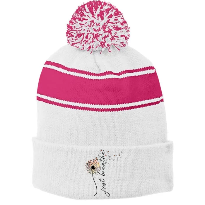 Just Breathe Positive Thoughts Gift Stripe Pom Pom Beanie