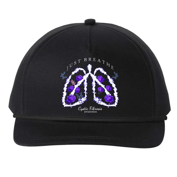 Just Breathe Purple Ribbon Cf Cystic Fibrosis Awareness Snapback Five-Panel Rope Hat