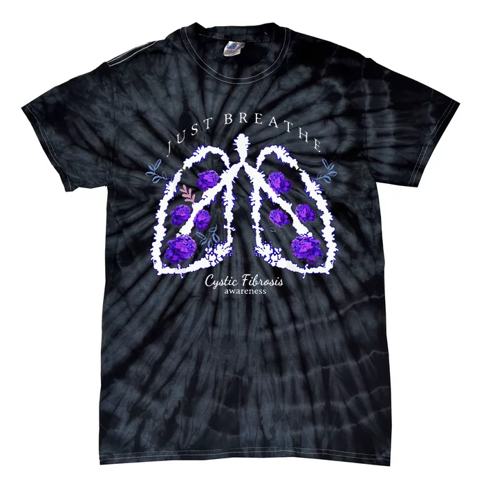 Just Breathe Purple Ribbon Cf Cystic Fibrosis Awareness Tie-Dye T-Shirt