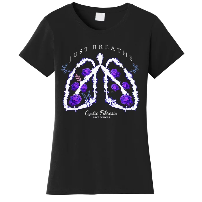 Just Breathe Purple Ribbon Cf Cystic Fibrosis Awareness Women's T-Shirt