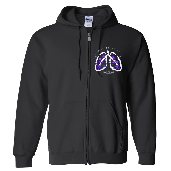 Just Breathe Purple Ribbon Cf Cystic Fibrosis Awareness Full Zip Hoodie