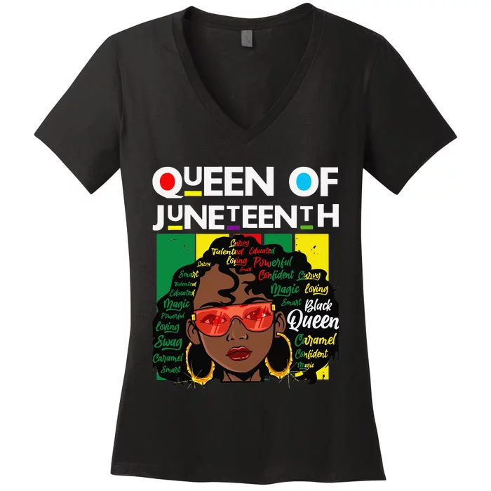 Juneteenth Black Queen Melanin Magic Sista Women's V-Neck T-Shirt