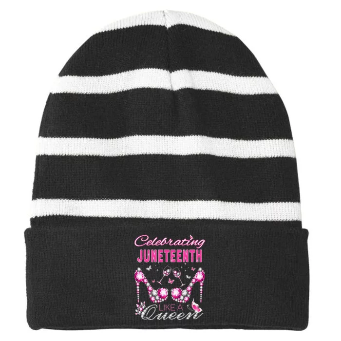 Juneteenth Black  queen Celebrate Independence Striped Beanie with Solid Band