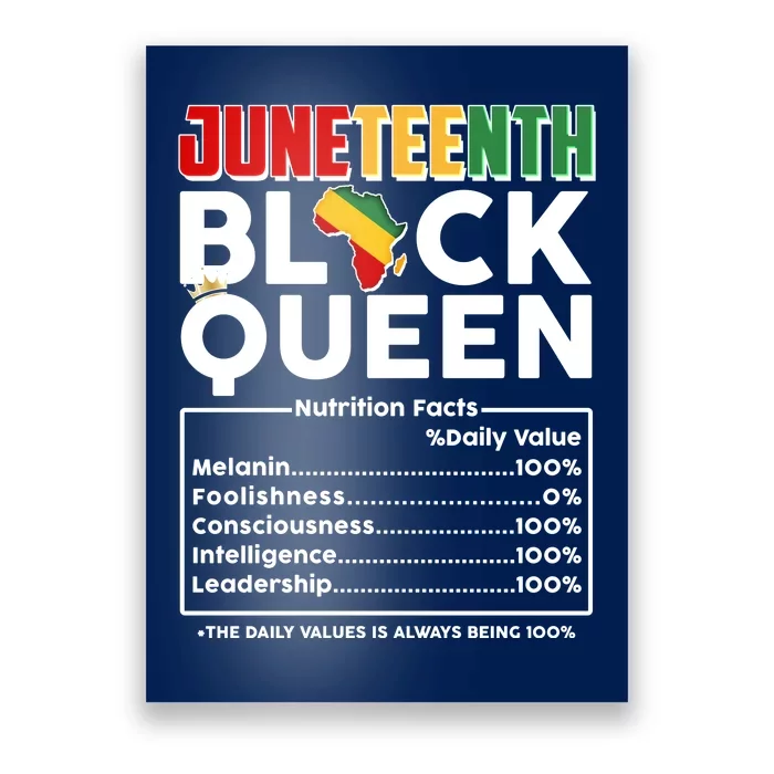 Juneteenth Black Queen Nutritional Facts Poster