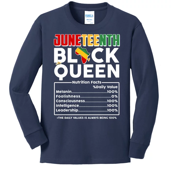 Juneteenth Black Queen Nutritional Facts Kids Long Sleeve Shirt