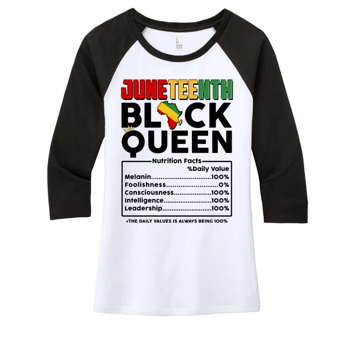 Juneteenth Black Queen Nutritional Facts Women's Tri-Blend 3/4-Sleeve Raglan Shirt