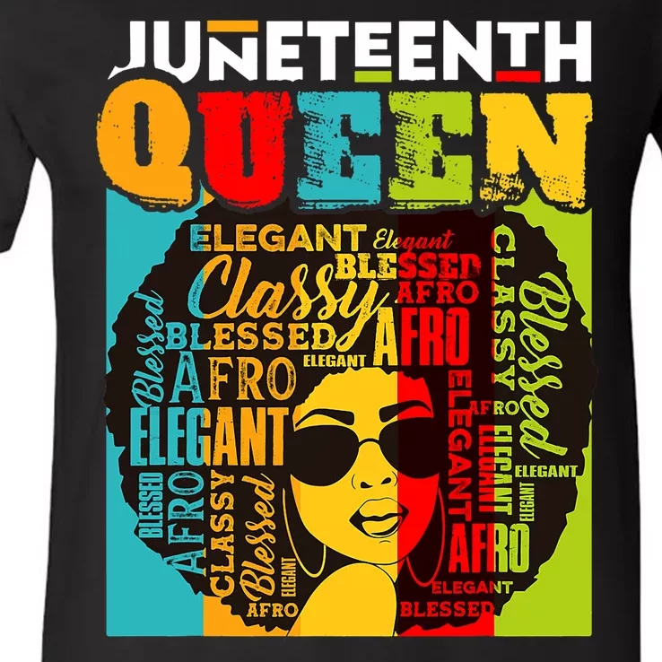 Juneteenth Black Queen Afro Melanin Girl Magic African Retro V-Neck T-Shirt