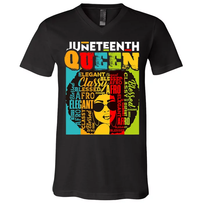 Juneteenth Black Queen Afro Melanin Girl Magic African Retro V-Neck T-Shirt