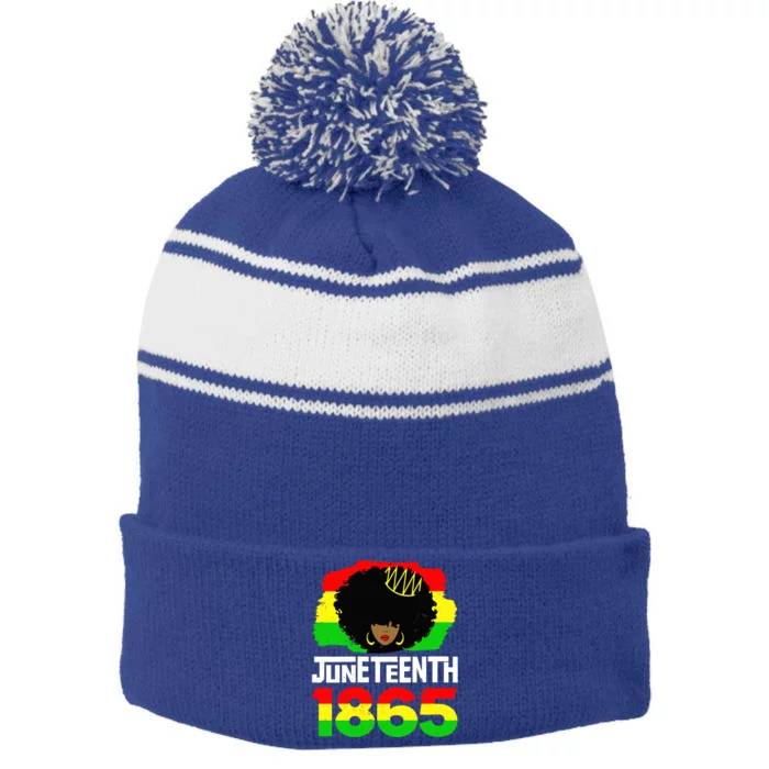 Juneteenth Black Queen Afro Melanin Magic Gift Stripe Pom Pom Beanie