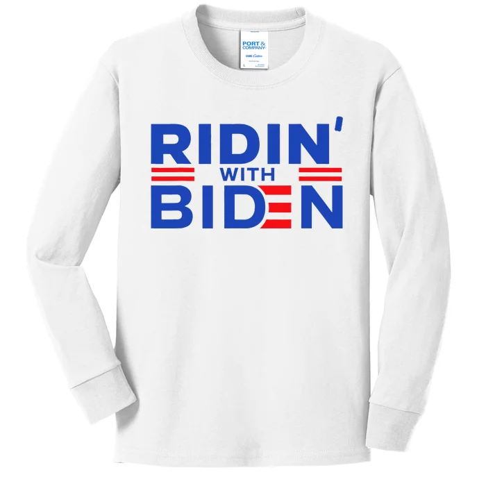 Joe Biden Ridin With Biden Funny Riding With Biden Kids Long Sleeve Shirt