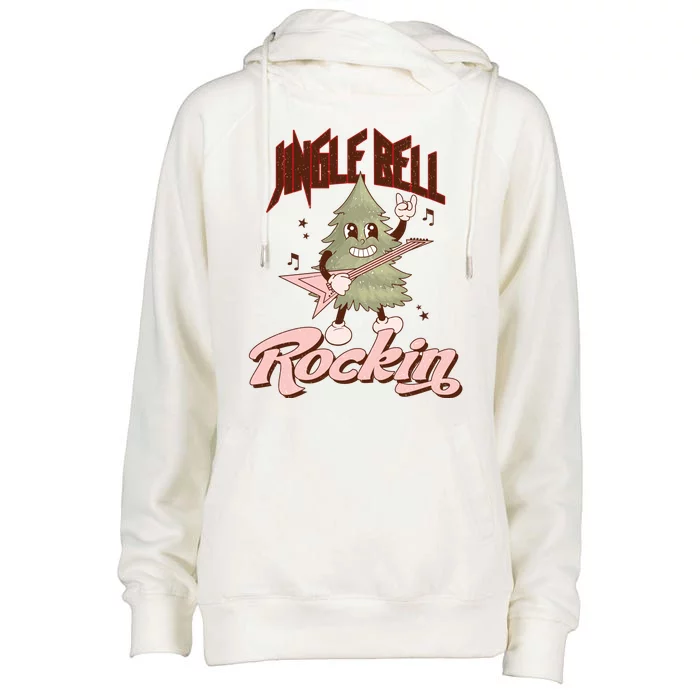 Jingle Bell Rockin Guitar Tree Womens Funnel Neck Pullover Hood