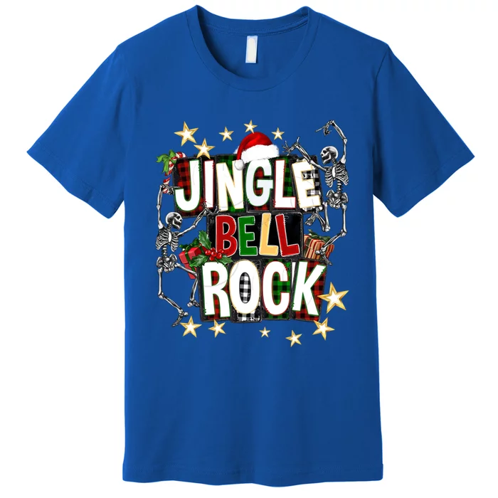 Jingle Bell Rockin Skeleton Dancing Buffalo Plaid Xmas Funny Gift Great Gift Premium T-Shirt