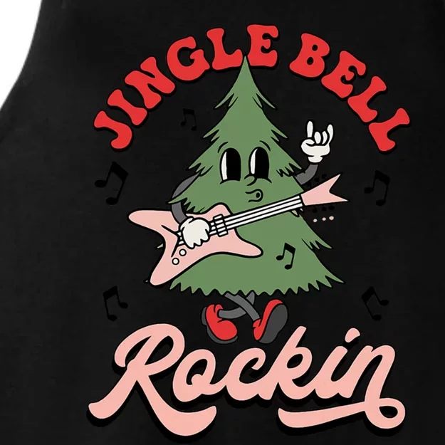 Jingle Bell Rockin Groovy Retro Christmas Xmas Tree Gift Ladies Tri-Blend Wicking Tank