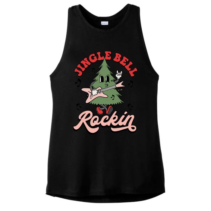 Jingle Bell Rockin Groovy Retro Christmas Xmas Tree Gift Ladies Tri-Blend Wicking Tank