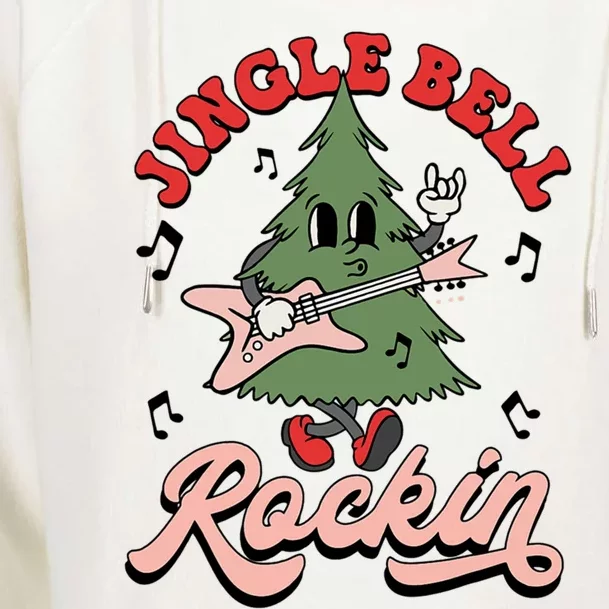 Jingle Bell Rockin Groovy Retro Christmas Xmas Tree Gift Womens Funnel Neck Pullover Hood