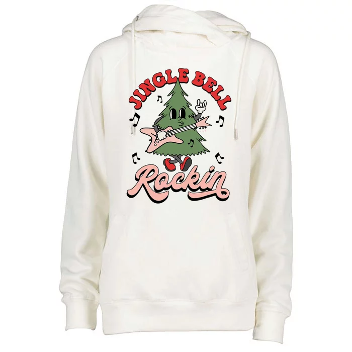 Jingle Bell Rockin Groovy Retro Christmas Xmas Tree Gift Womens Funnel Neck Pullover Hood