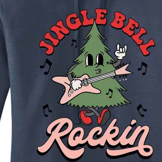 Jingle Bell Rockin Groovy Retro Christmas Xmas Tree Gift Women's Pullover Hoodie