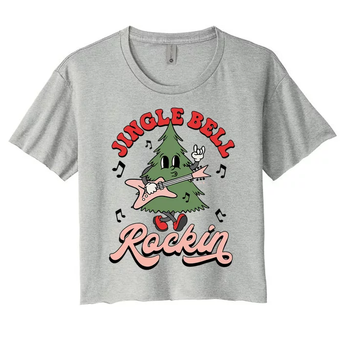 Jingle Bell Rockin Groovy Retro Christmas Xmas Tree Gift Women's Crop Top Tee