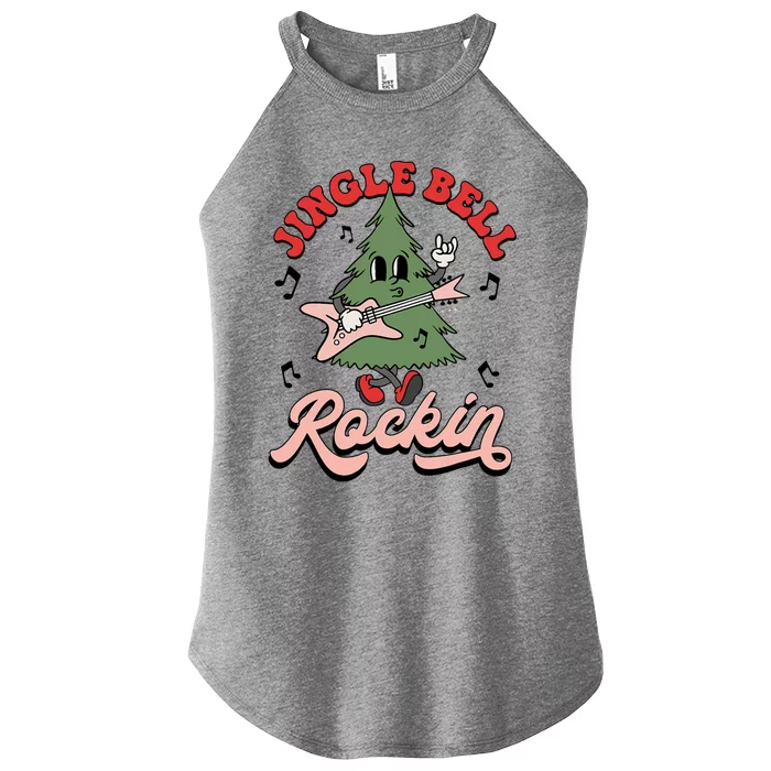 Jingle Bell Rockin Groovy Retro Christmas Xmas Tree Gift Women’s Perfect Tri Rocker Tank