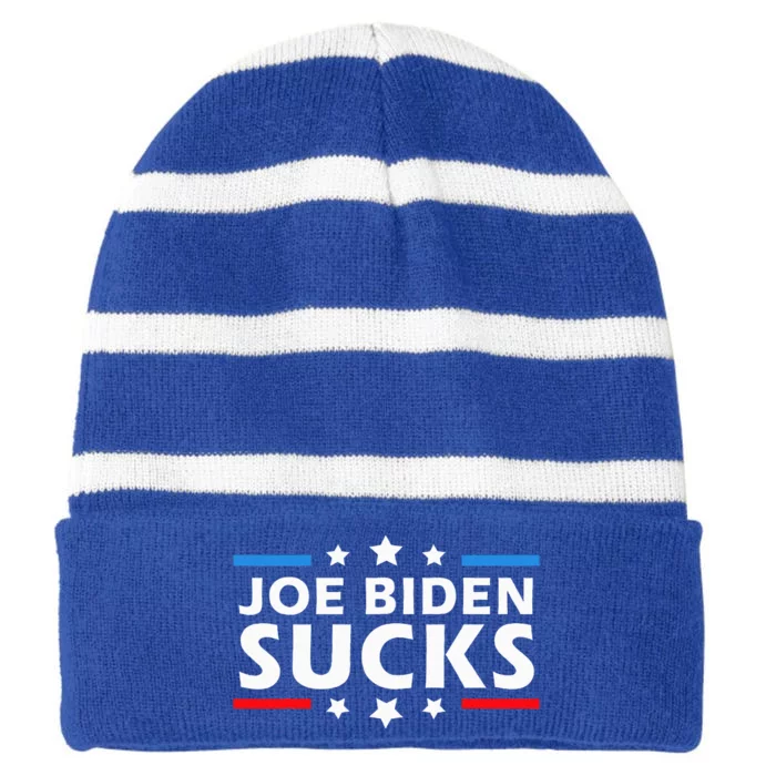 Joe Biden Sucks Funny Antibiden Election Striped Beanie with Solid Band