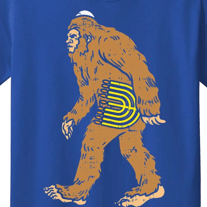 Jewish Bigfoot Sasquatch Carry Menorah Funny Hanukkah Gift Kids T-Shirt