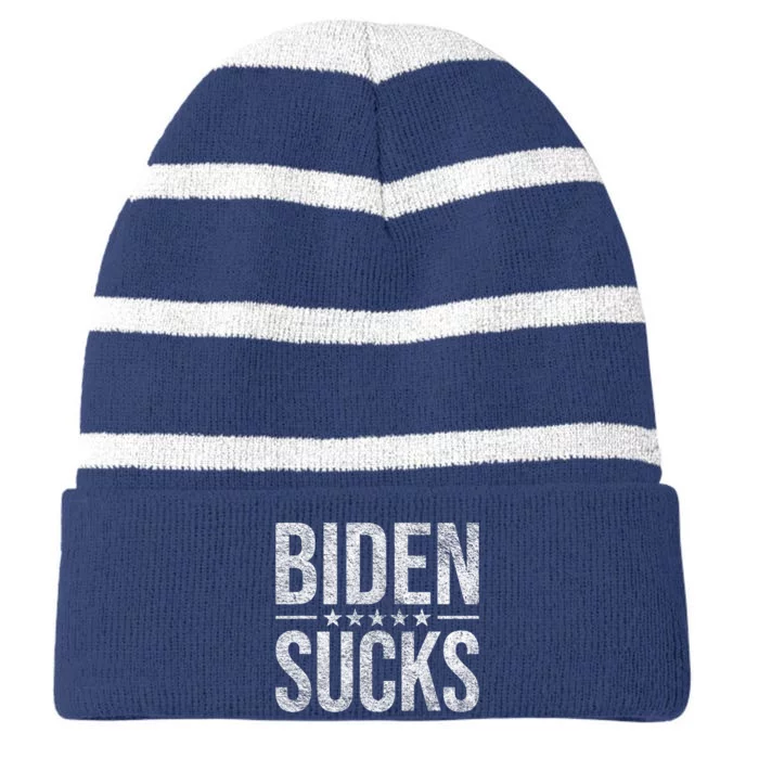 JOE BIDEN SUCKS ANTI BIDEN Biden Suck Striped Beanie with Solid Band