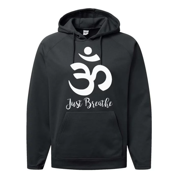 Just Breathe Spiritual Yoga Symbol Namaste Performance Fleece Hoodie