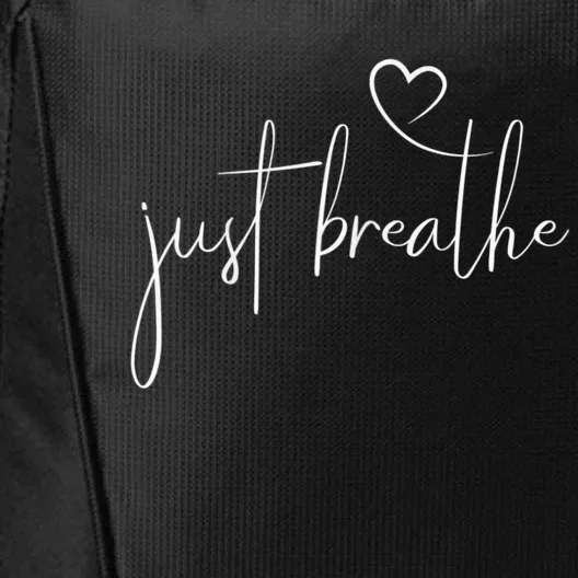 Just Breathe Simple Hand Lettered Calligraphy With A Heart City Backpack