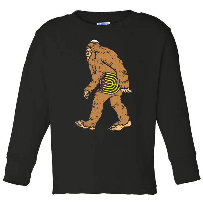 Jewish Bigfoot Sasquatch Carry Menorah Funny Hanukkah Gift Toddler Long Sleeve Shirt