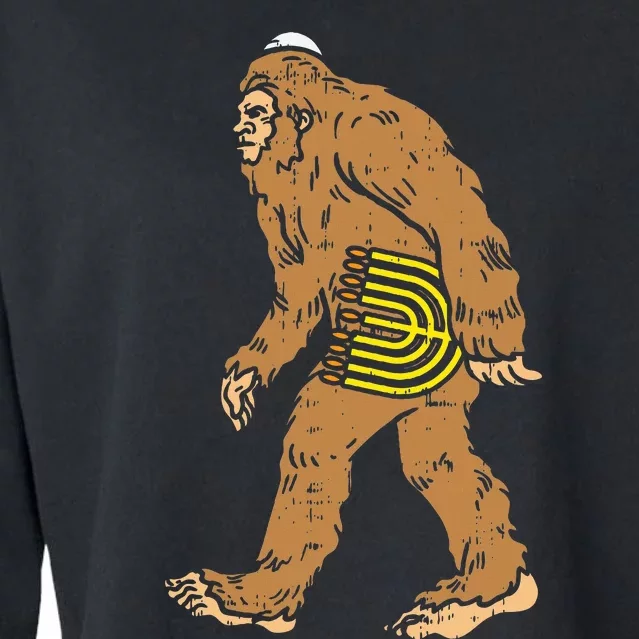 Jewish Bigfoot Sasquatch Carry Menorah Funny Hanukkah Gift Cropped Pullover Crew