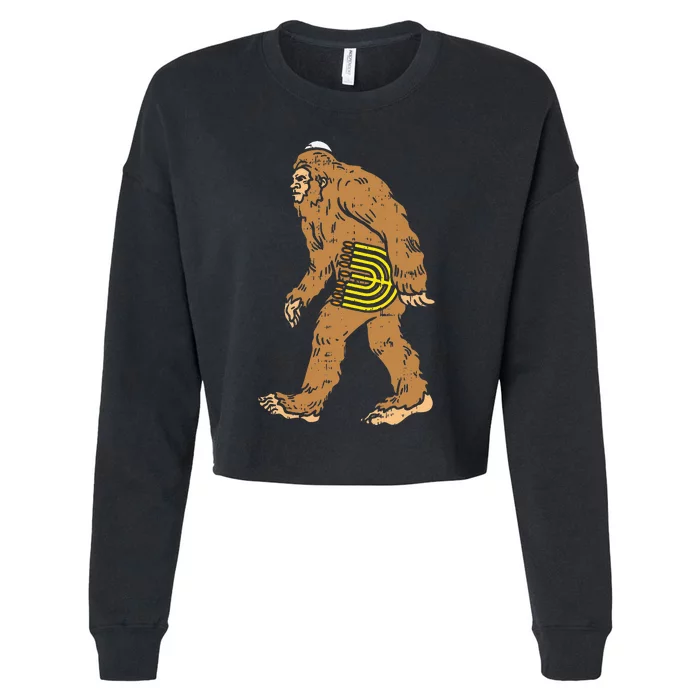 Jewish Bigfoot Sasquatch Carry Menorah Funny Hanukkah Gift Cropped Pullover Crew